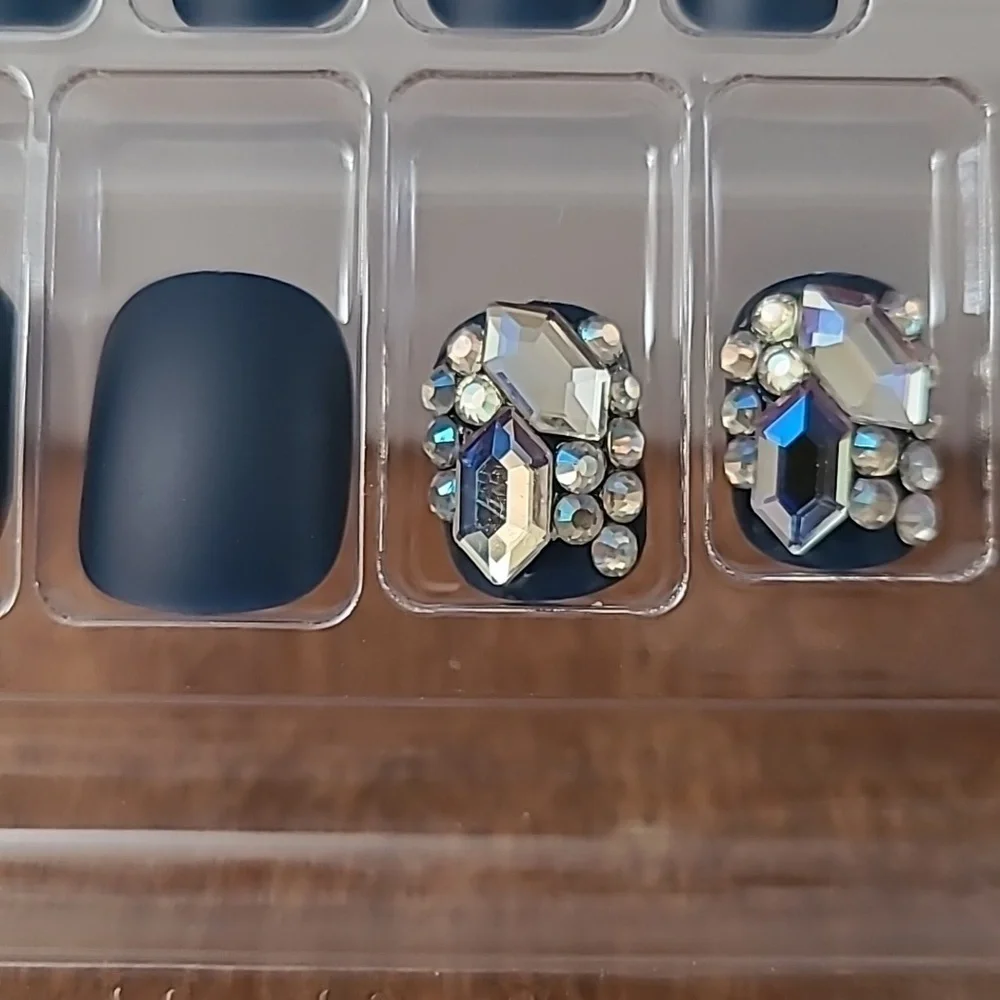3D Rhinestone Sapphire Blue Matte Press on Nails - Picture 9 of 10